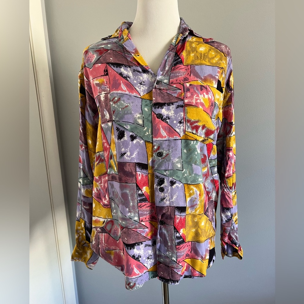 Vintage Italian Printed Blouse - Multicolor, Size M
